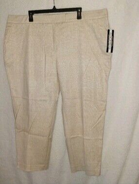 Investments 5th Ave Women Sz 24 Straight Beige Plaid Ankle Pants TummyPanel (A4)